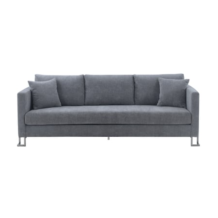 Armen Living Heritage Gray Fabric Upholstered Sofa with Brushed Stainless Steel Legs LCHT3GREY
